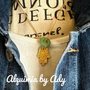 Aventurine gold statement hamsa charms pendant delicate necklace